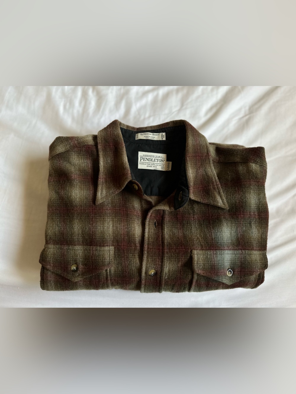 Men's Pendleton 100% Washable Wool Flannel Button Up Plaid Size L Long